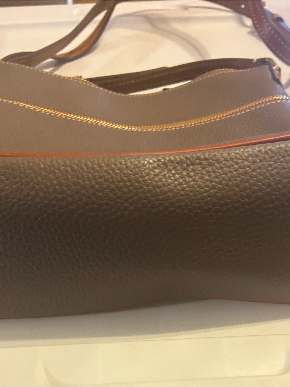 Dooney & Bourke Pebble Leather Crossbody w/ Gold Hardware in the color Elephant - Picture 3 of 4